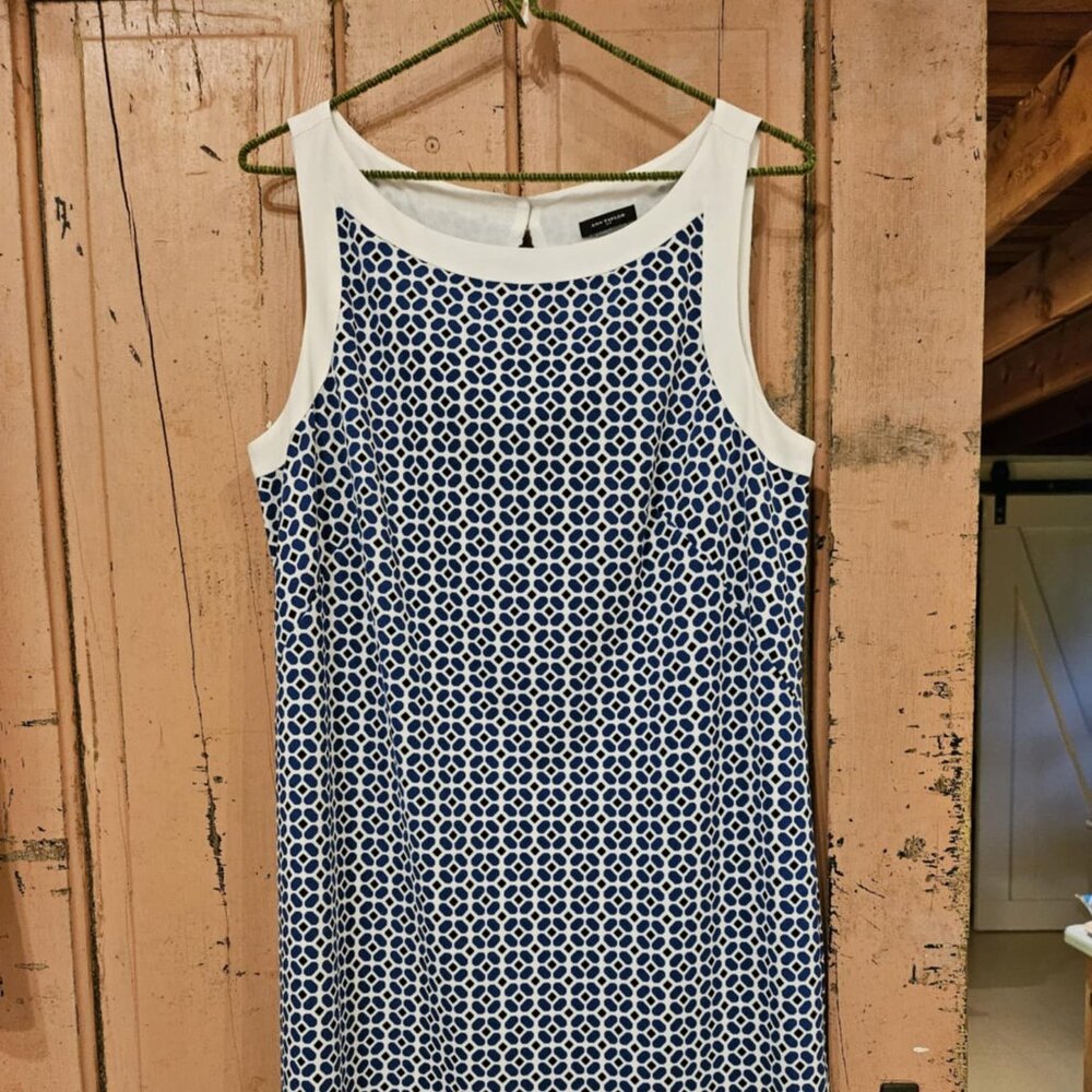 Ann Taylor Sleeveless Dress, Blue, Black & White - Size M